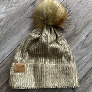New Cheeky's Brand Gold Sparkle Pom Pom Hat